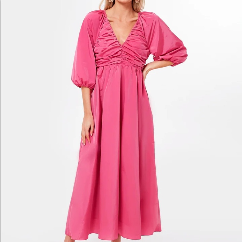 Fuchsia Ruched V-Neck Gia Maxi Dress
